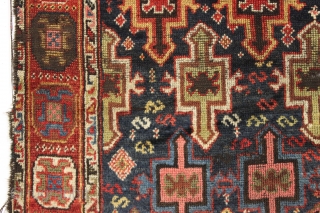 Color, color, color. Antique persian village rug with superb saturated natural colors. Interesting mottled color effects with some original dark wool dyed blue. Clean with lustrous pile. Dark wool foundation. "as found",  ...