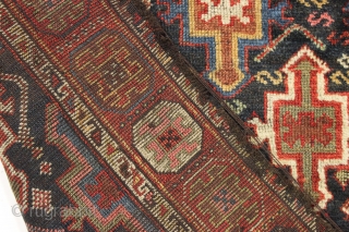 Color, color, color. Antique persian village rug with superb saturated natural colors. Interesting mottled color effects with some original dark wool dyed blue. Clean with lustrous pile. Dark wool foundation. "as found",  ...