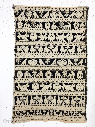 Attractive little antique textile. Reversed design back to front. Found locally, no idea of its origin. Appears to be in good condition with original edges. 1'4" x 2'1"     