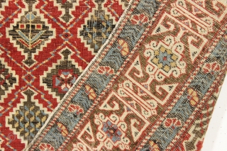 antique caucasian rug. Excellent older example of this group. All natural colors and even low pile. Soft blanket like handle. Well oxidized browns add to the overall beauty. Recent good wash. I  ...