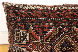 antique baluch balisht. A pillow made into a pillow. Good pile and good colors. Phat as found. Late 19th c. about 14" x 31"         