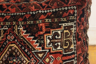 antique baluch balisht. A pillow made into a pillow. Good pile and good colors. Phat as found. Late 19th c. about 14" x 31"         