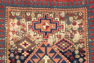 Antique caucasian akstafa rug. Very high quality wool and crisp overall drawing. Unusually delicate rendition of this border type. First rate natural colors and a dazzling array of interesting small elements. Heavy  ...