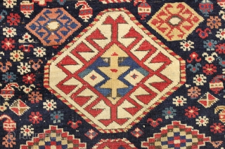 Antique caucasian akstafa rug. Very high quality wool and crisp overall drawing. Unusually delicate rendition of this border type. First rate natural colors and a dazzling array of interesting small elements. Heavy  ...