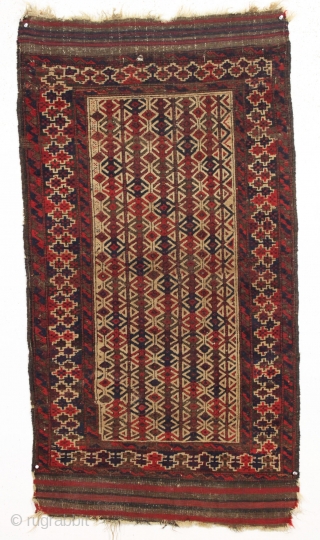 Interesting and unusual small antique camel ground baluch rug. Excellent near original condition. Turkish knotted with all good natural colors. Good overall pile with the brown oxidation expected. Natural camel wool ground.  ...