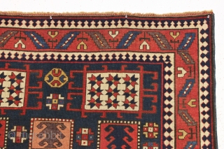 early blue ground karachopf kazak. Classic overall form but some unusual and idiosyncratic elements and colors. Interesting border drawing. All natural colors including a good old purple, nice clear yellows and a  ...