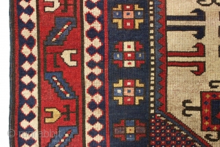 early blue ground karachopf kazak. Classic overall form but some unusual and idiosyncratic elements and colors. Interesting border drawing. All natural colors including a good old purple, nice clear yellows and a  ...