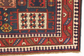 early blue ground karachopf kazak. Classic overall form but some unusual and idiosyncratic elements and colors. Interesting border drawing. All natural colors including a good old purple, nice clear yellows and a  ...