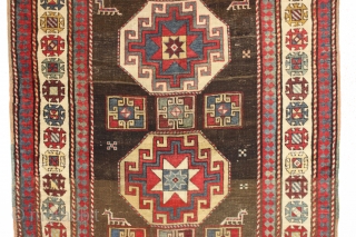 antique kazak rug in excellent condition with a bold large scale design and beautiful old colors. Allover good even pile with soft lustrous wool. Good original sides and ends. All natural colors  ...