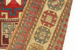 antique kazak rug in excellent condition with a bold large scale design and beautiful old colors. Allover good even pile with soft lustrous wool. Good original sides and ends. All natural colors  ...