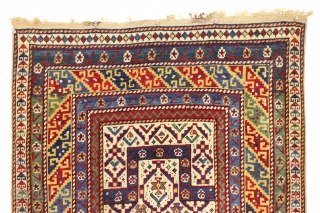 antique caucasian shirvan prayer rug in excellent condition with outstanding colors. Above average drawing and world class natural colors featuring lots of lovely greens and fine yellow highlights. Good overall even pile.  ...