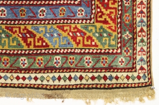 antique caucasian shirvan prayer rug in excellent condition with outstanding colors. Above average drawing and world class natural colors featuring lots of lovely greens and fine yellow highlights. Good overall even pile.  ...