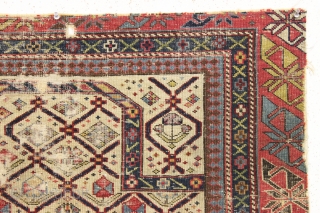 early ivory ground east caucasian prayer rug with some silk pile. What remains of an early example of the type. Interesting study piece. Hard to find this age anymore. Ca. first half  ...