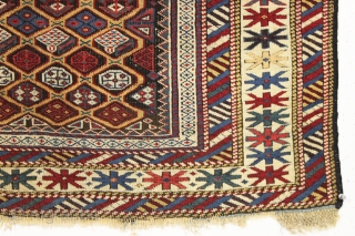 antique gold ground caucasian kuba rug. Good overall condition for a real antique example. Even low pile with heavily oxidized browns. All natural colors. Recent wash. Lovely old unrestored rug with good  ...