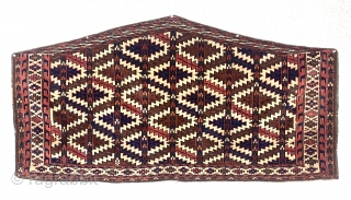 Antique turkman asmalyk. Overall good condition with nice tight medium length pile. All natural colors. Flat end weave folded under. Good original edges. Not perfect but close enough. Few tiny old nibbles.  ...