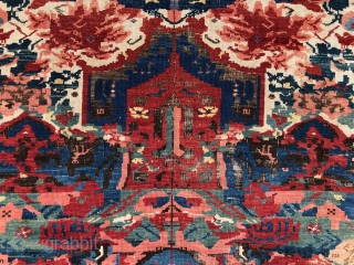 Antique Caucasian seichour rug. The usual wild and crazy field but in an unusually large size. Good weave with blanket like handle. Overall even low pile with heavy brown oxidation and scattered  ...
