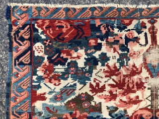 Antique Caucasian seichour rug. The usual wild and crazy field but in an unusually large size. Good weave with blanket like handle. Overall even low pile with heavy brown oxidation and scattered  ...