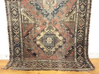 Antique soumak long rug. Early example of a so-called “akstafa soumak” type. More or less intact but obviously abused with scattered abrasions and small tears. Structurally sound. Good old natural colors with  ...