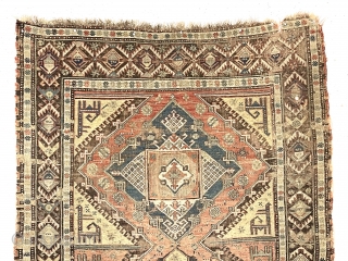 Antique soumak long rug. Early example of a so-called “akstafa soumak” type. More or less intact but obviously abused with scattered abrasions and small tears. Structurally sound. Good old natural colors with  ...