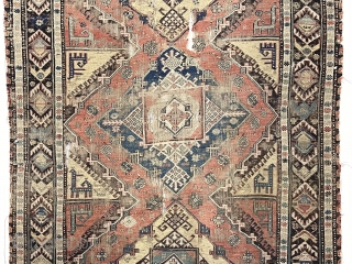 Antique soumak long rug. Early example of a so-called “akstafa soumak” type. More or less intact but obviously abused with scattered abrasions and small tears. Structurally sound. Good old natural colors with  ...