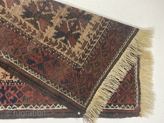 Antique camel ground Baluch prayer rug. You have seen the rest now check out the best. Seriously, overall terrific drawing and good condition with a little as expected brown oxidation. First rate  ...