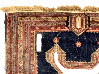 Smile! Antique senneh saddle rug. Authentic object. Good tight weave. Wear as one would expect of a utilitarian item. Top fringe added. Not so easy to find anymore. Good age. 19th c.  ...