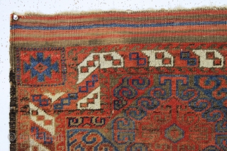 antique tiny baluch rug. Unusual double ended mushwani type baluch in good condition for a genuine older piece. Even low pile with expected brown oxidation. Original goat hair selvages and fancy kelim  ...