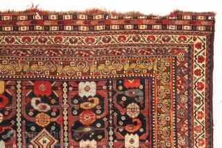 antique little south persian rug in good condition with a very interesting design. An unusual combination of allover field elements and a dramatic ivory medallion. All well saturated natural colors and good  ...