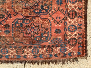 Antique small ersari main carpet. Intact but with some heavy wear as shown. End of summer clean out and priced accordingly. 19th c. 6'8" x 7'6"       