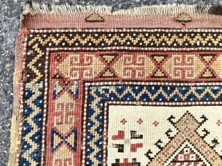 Antique Anatolian ivory ground prayer rug, likely Manastir origin. Lovely archaic drawing and characteristic use of lighter Manastir natural colors. Intact with remnant original selvages and kelim at top. Scattered small old  ...