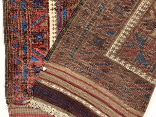 Antique small Baluch prayer rug in fine condition that will not disappoint. Lovely old colors featuring more than usual light blues. Glossy pile and cloth like handle. Browns show some oxidation. Excellent  ...