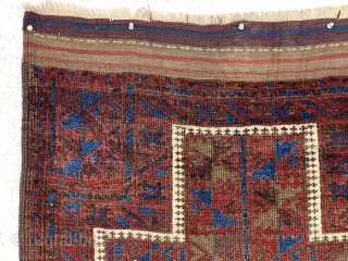 Antique small Baluch prayer rug in fine condition that will not disappoint. Lovely old colors featuring more than usual light blues. Glossy pile and cloth like handle. Browns show some oxidation. Excellent  ...