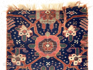 Antique Persian carpet fragment. Classic Mina khanhi design. Likely bidjar origin, thick with depressed weave. Lovely colors. All wool. Late 19th c. 22” x 49”        