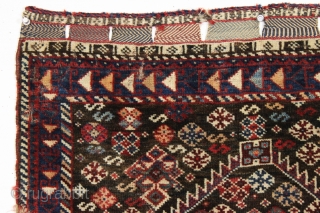 Antique south persian bagface. Unusual natural brown ground. All natural colors. Pretty good pile with a few small holes (6 holes and a gouge). Good repair project. Reasonably clean. 19th c. weaving  ...