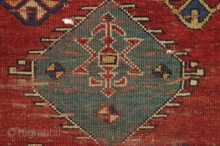 antique small kazak prayer rug. Nicely drawn version of a classic type. All natural colors. A delectable morsel and evidently the moths thought so as well. "as found", dirty with scattered nibbles,  ...