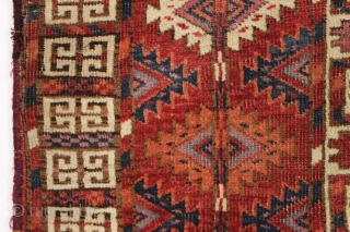 antique tekke ensi. Classic tekke ensi but with an unusual design relying chiefly on ashik guls elements, colored in a lovely soft orange, pretty lilac purple and light blue highlights. I find  ...