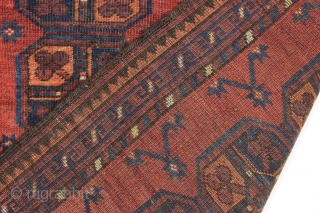 Cute little ersari rug. Just picked. Nice small size. Selling "as found", very dirty. Could use a tiny bit of repiling in center as shown, maybe old moth or oxidation or both,  ...