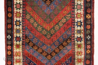 antique kurdish rug in good condition with a bold design and superb colors. Genuine old rug from a New England home. Overall fleecy wool and thick good pile with only slight wear.  ...