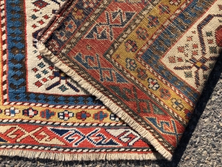 Antique Caucasian ivory ground prayer rug. An above average example of a relatively common type. Overall good neat original pile and an unusually large range of excellent natural colors including a fine  ...