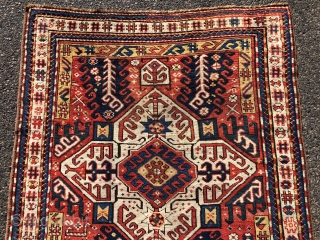 Antique Caucasian karrabagh rug, a type often described as “Kasim Ushak”. This reasonably early example has the characteristic medallions and serrated leaf motifs plus many interesting tribal decorations of humans and animals.  ...