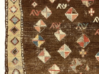 Antique Caucasian rug, possibly zakatala, with an early and non commercial look. Coarsely woven with earthy colors. A hard but appreciated life with substantial areas of flat stitching and other small crude  ...