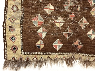 Antique Caucasian rug, possibly zakatala, with an early and non commercial look. Coarsely woven with earthy colors. A hard but appreciated life with substantial areas of flat stitching and other small crude  ...
