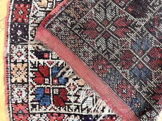 Antique Turkish village prayer rug. Attractive design with some unusual elements. Is that a human or animal figure above  the mihrab? Pretty harmonious palette with a very pale green, possibly sulphonic  ...