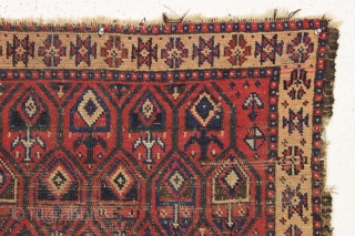 antique little mystery rug. I suppose its a a baluch but not like any I've had before. Recent New England house find. The field design looks baluch and the remnant goat hair  ...