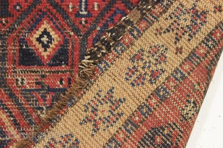 antique little mystery rug. I suppose its a a baluch but not like any I've had before. Recent New England house find. The field design looks baluch and the remnant goat hair  ...