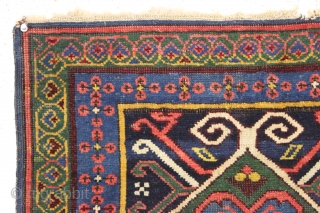 antique tiny kuba rug with an attractive green chi chi type border. Very unusual little rug caucasian rug with all natural colors. Even low pile. Clean. good age, ca. 1875. 2'1" x  ...