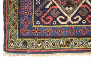 antique tiny kuba rug with an attractive green chi chi type border. Very unusual little rug caucasian rug with all natural colors. Even low pile. Clean. good age, ca. 1875. 2'1" x  ...