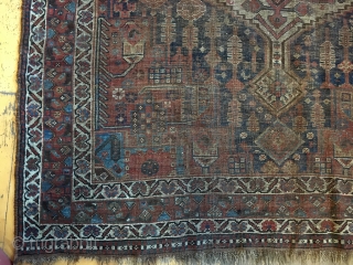 Back room storage clean out. Old South Persian rug. Dirty, worn, damaged. Priced accordingly. App 4'6" x 8'               
