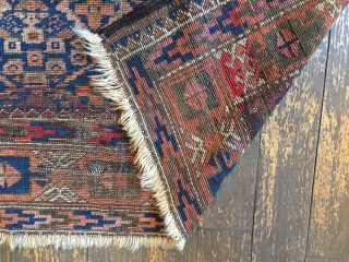 Back room storage clean out. Old Baluch rug. Dirty and worn. About 3' x 4'                  