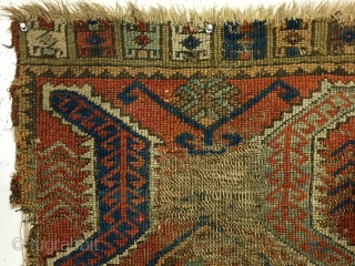 Antique Anatolian yastik. Rough but older example of the saz leaf type. All natural colors. Wear and damage as shown. Good age, ca. 1870 or earlier. 22" x 31"    